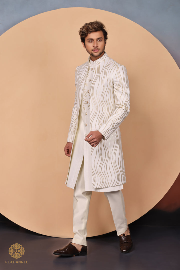 Cream indo-western with abstract gotta work