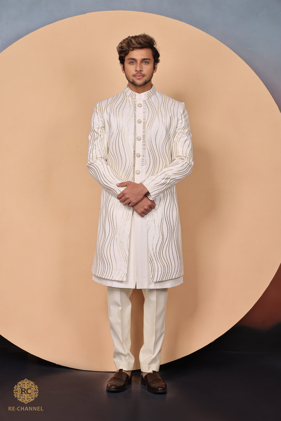 Cream indo-western with abstract gotta work