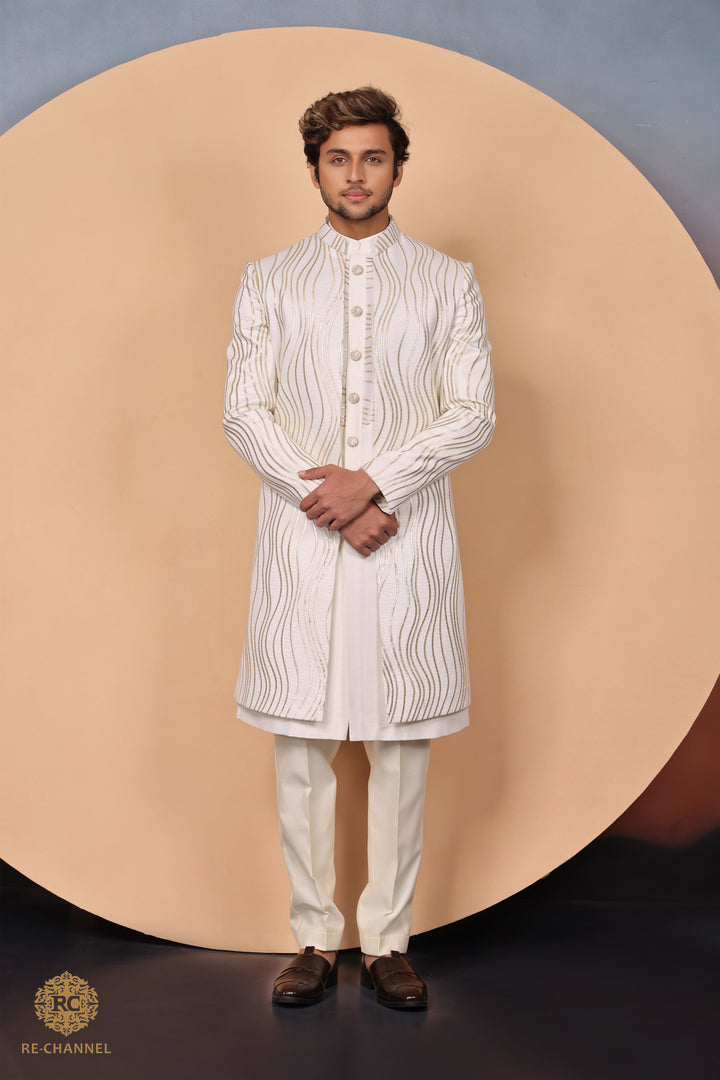 Cream indo-western with abstract gotta work