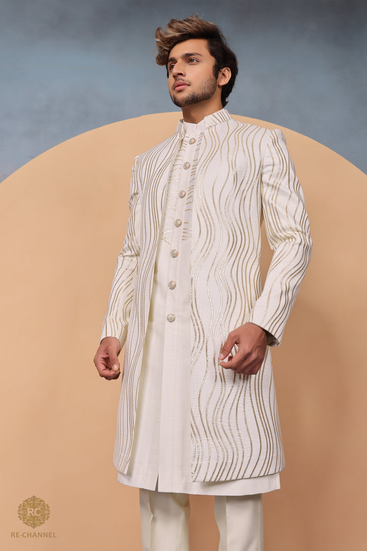 Cream indo-western with abstract gotta work