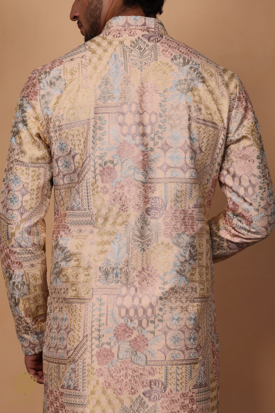 Beige Silk Abstract Thread Work Kurta Set