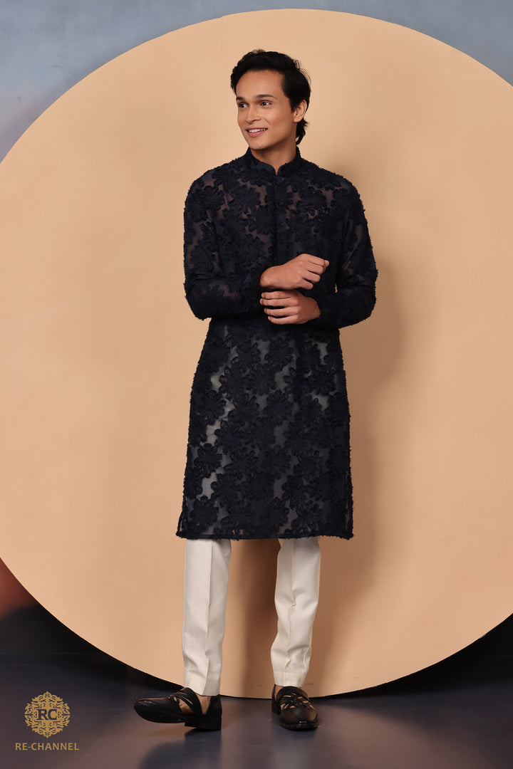 Navy Turkish Chiffon Kurta Set
