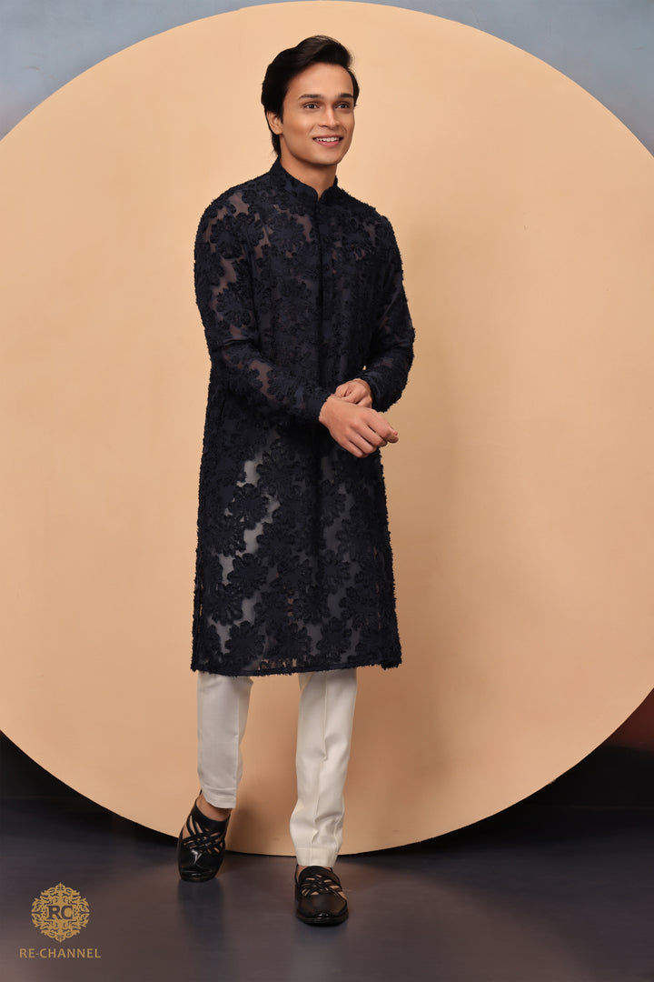 Navy Turkish Chiffon Kurta Set