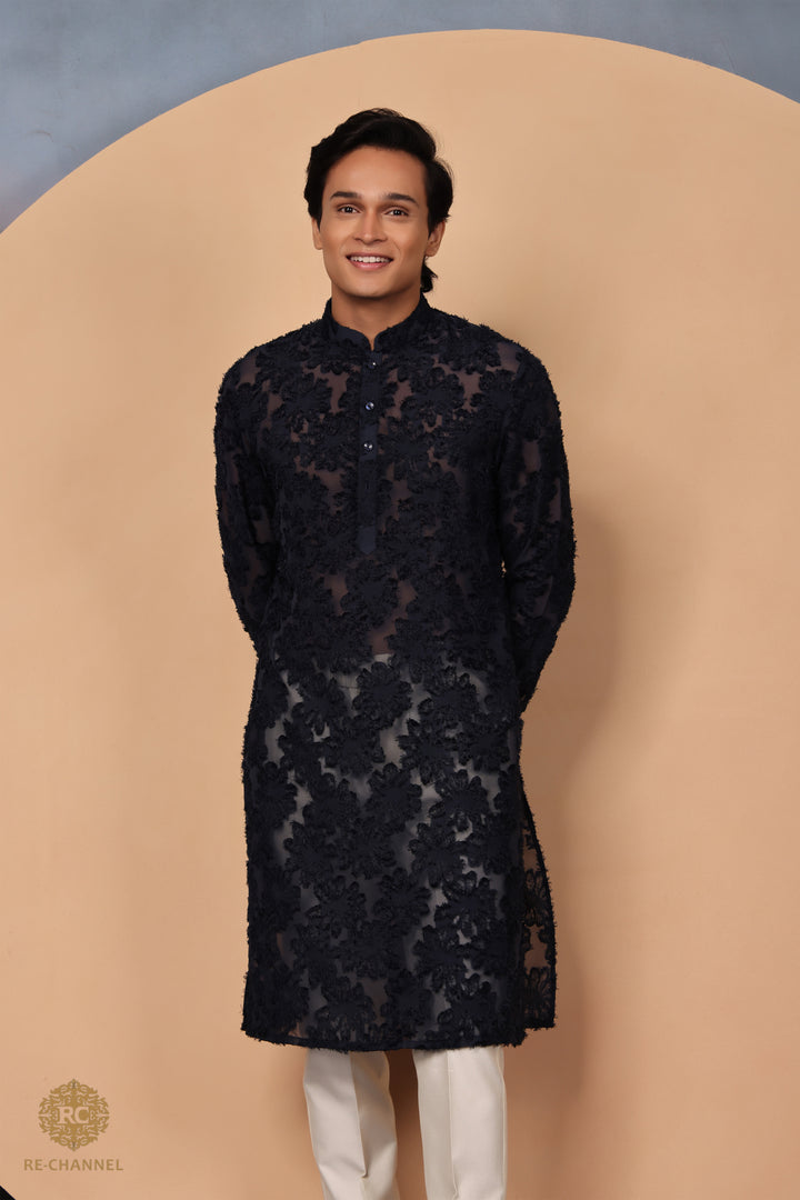 Navy Turkish Chiffon Kurta Set