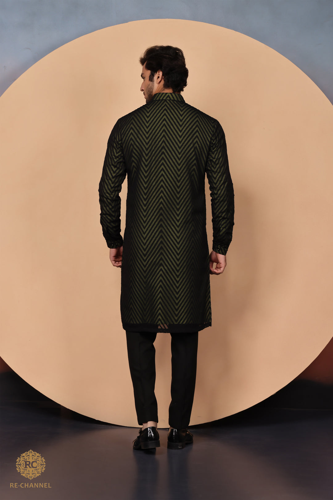 Black Brasso Kurta with Contrast Lime Lining