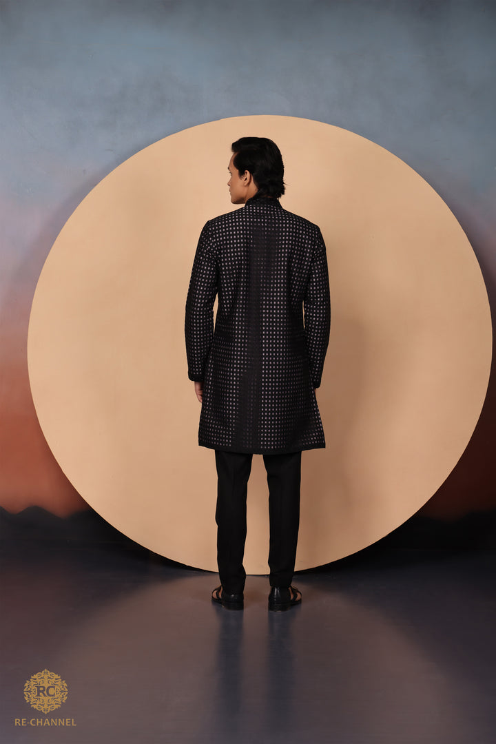Black Brasso Kurta with Contrast Lilac Lining