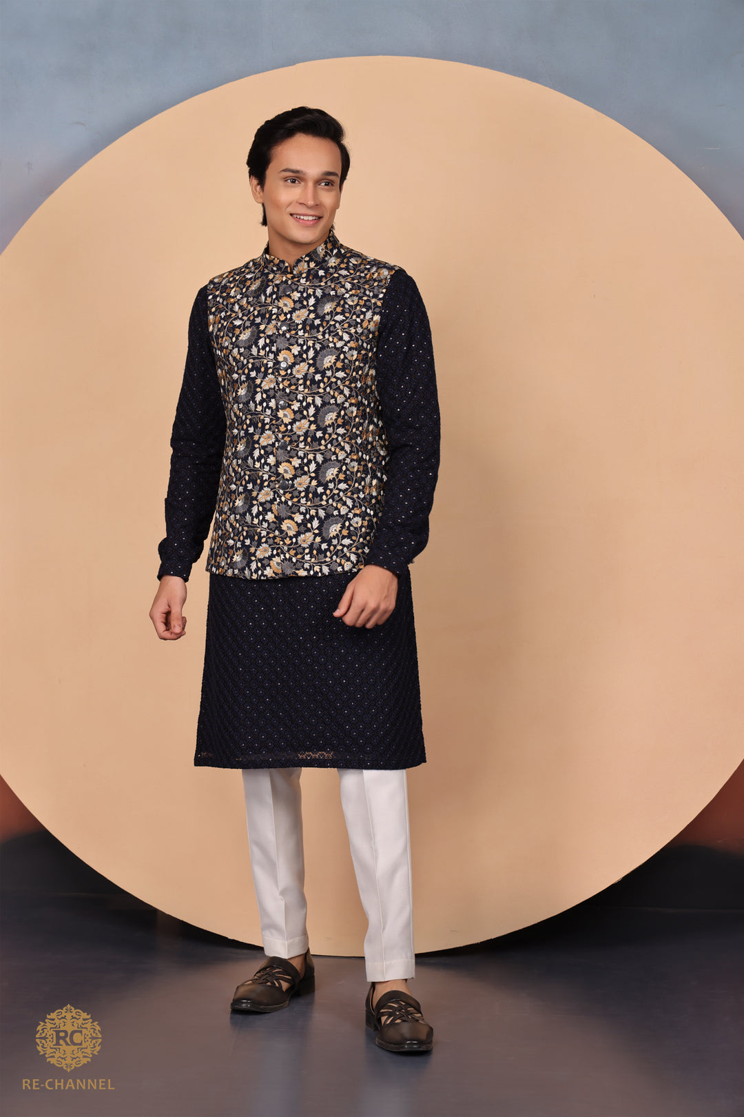 Navy blue bandi kurta & dupatta set