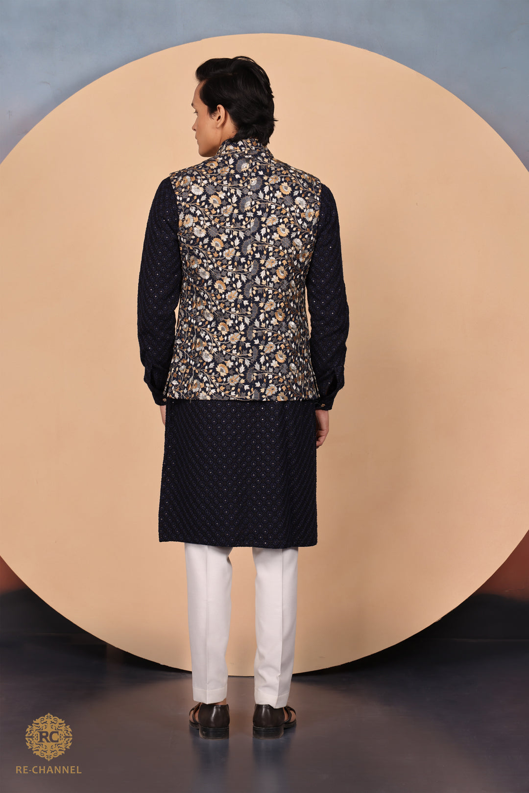 Navy blue bandi kurta & dupatta set