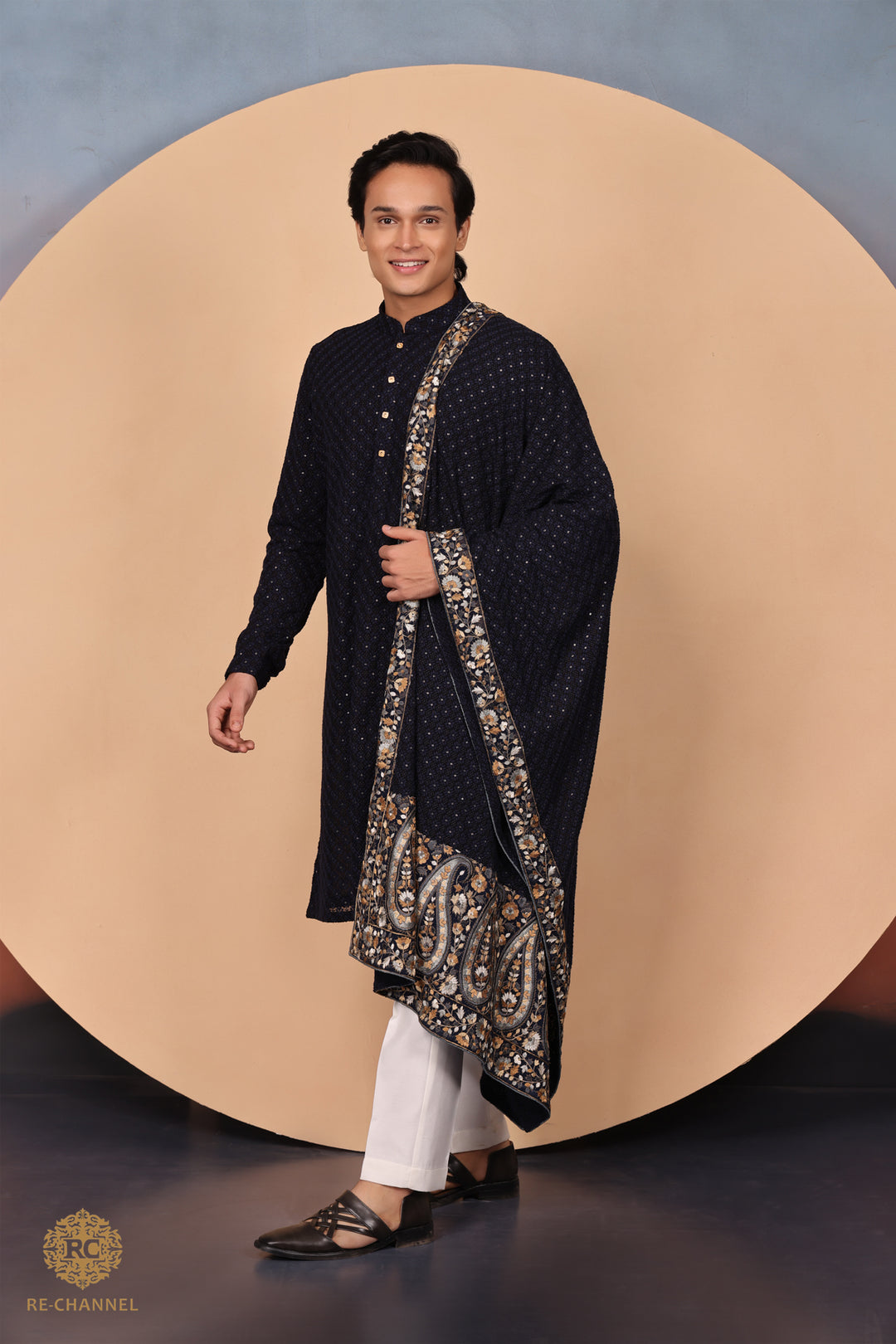 Navy blue bandi kurta & dupatta set