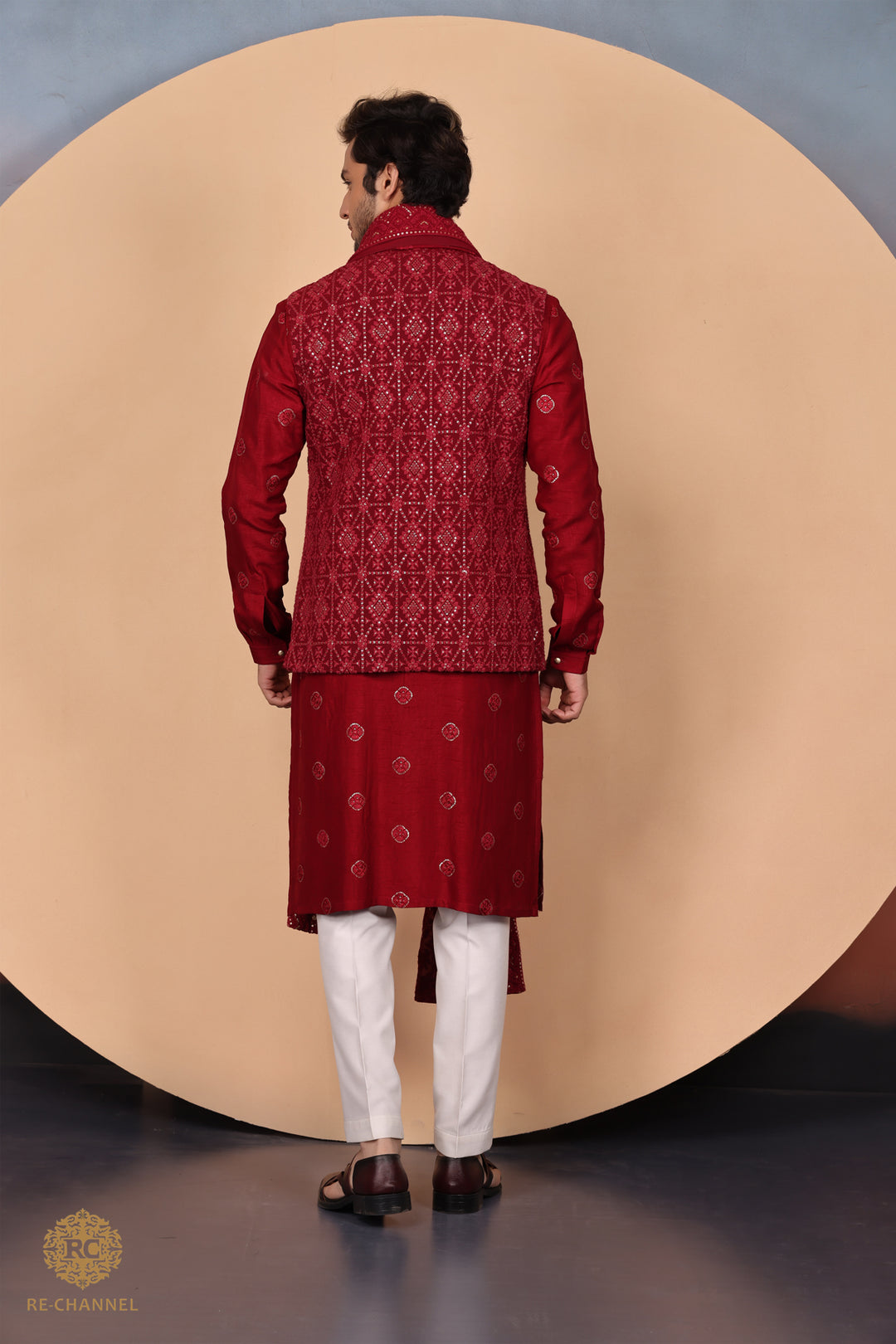 Red Lucknowi Bandi Kurta Set