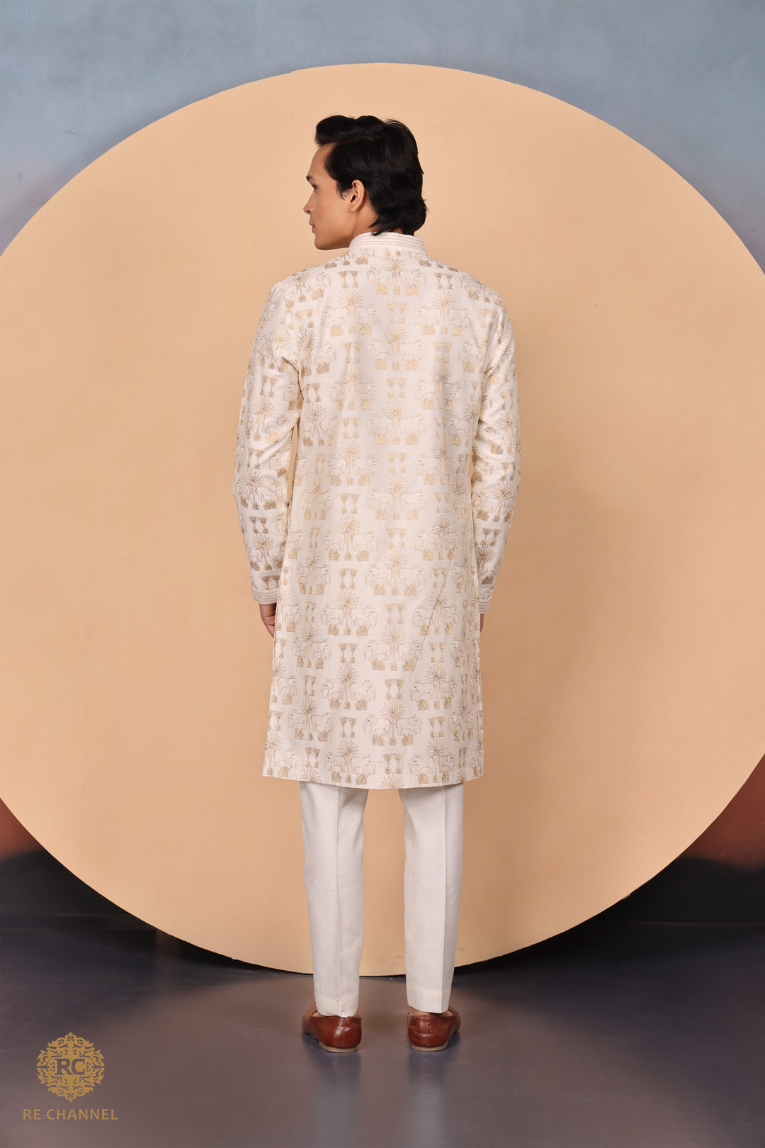 Cream Silk Zari Work kurta