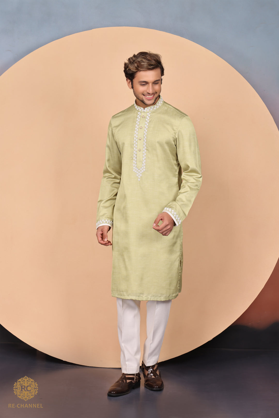 Green Raw Silk Kurta set with bead work