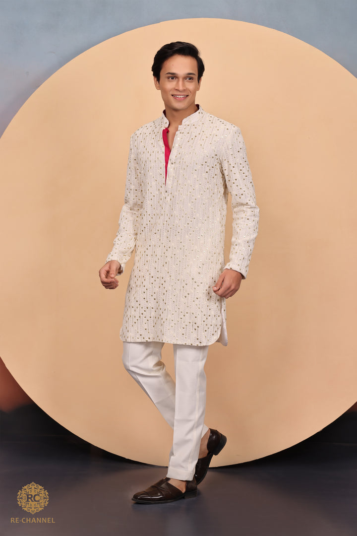 Off white Lucknowi Kurta Set