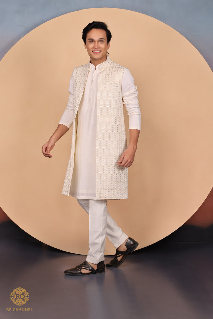 Cream open jacket with Kurta