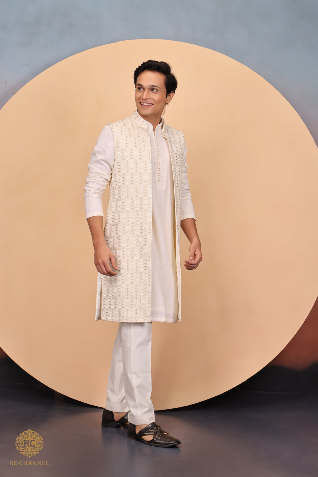 Cream open jacket with Kurta