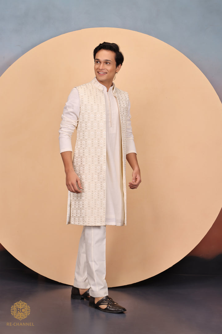 Cream open jacket with Kurta
