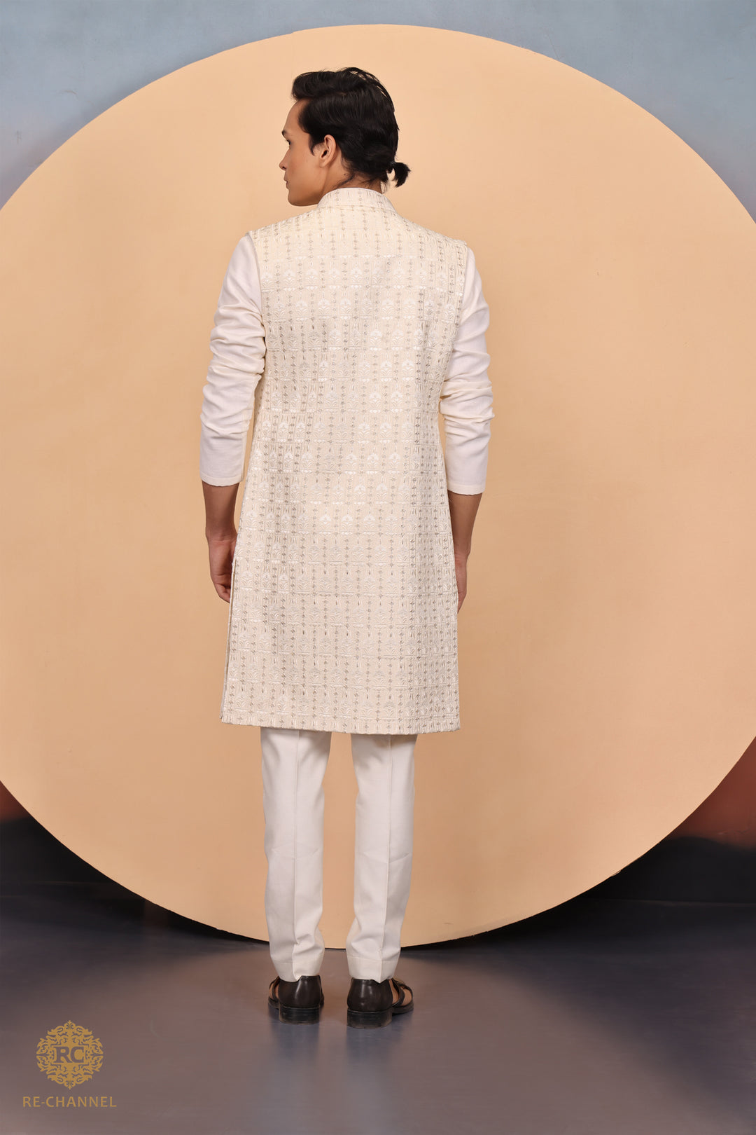 Cream open jacket with Kurta