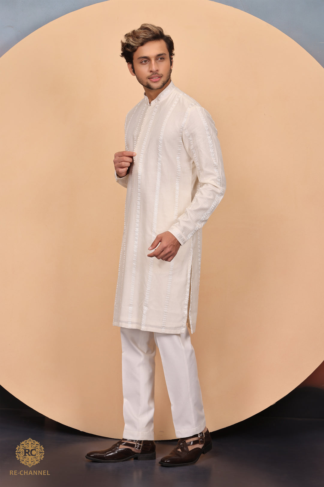 Cream Silk kurta Set