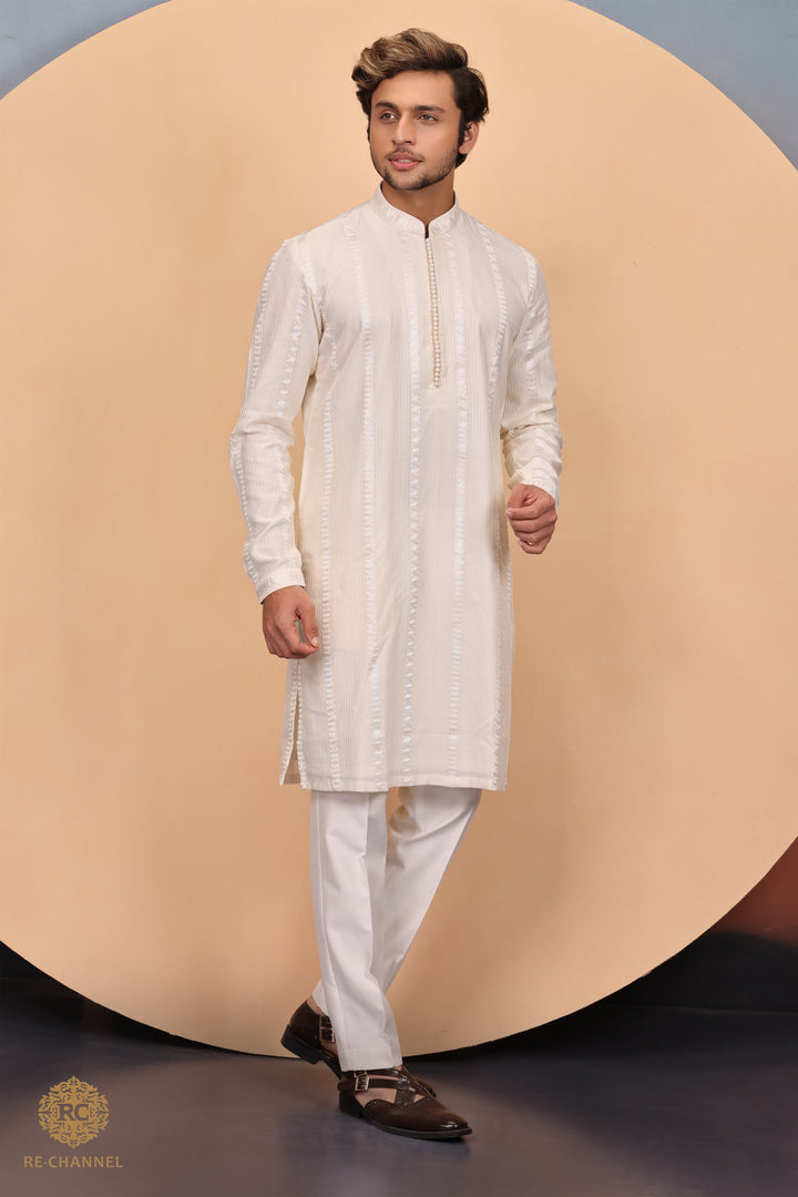 Cream Silk kurta Set