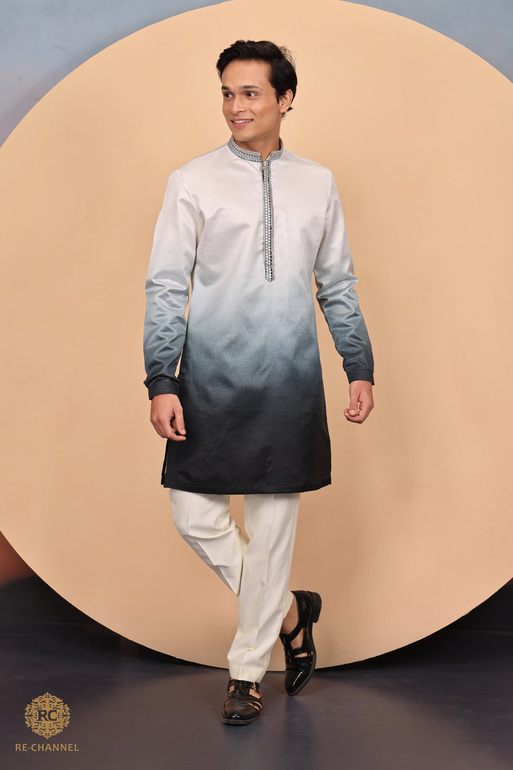 Ombre white and black kurta set
