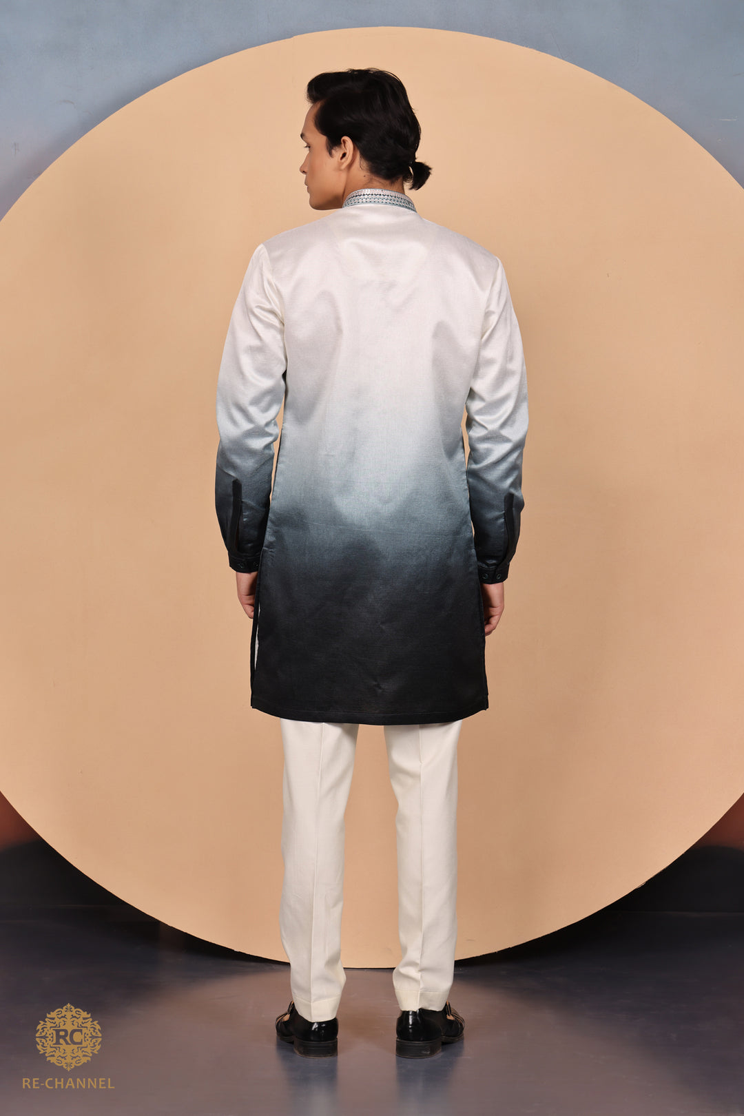 Ombre white and black kurta set
