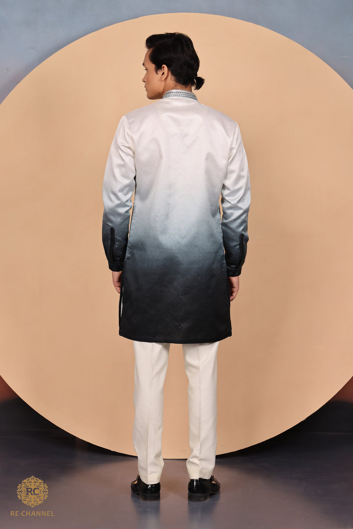 Ombre white and black kurta set