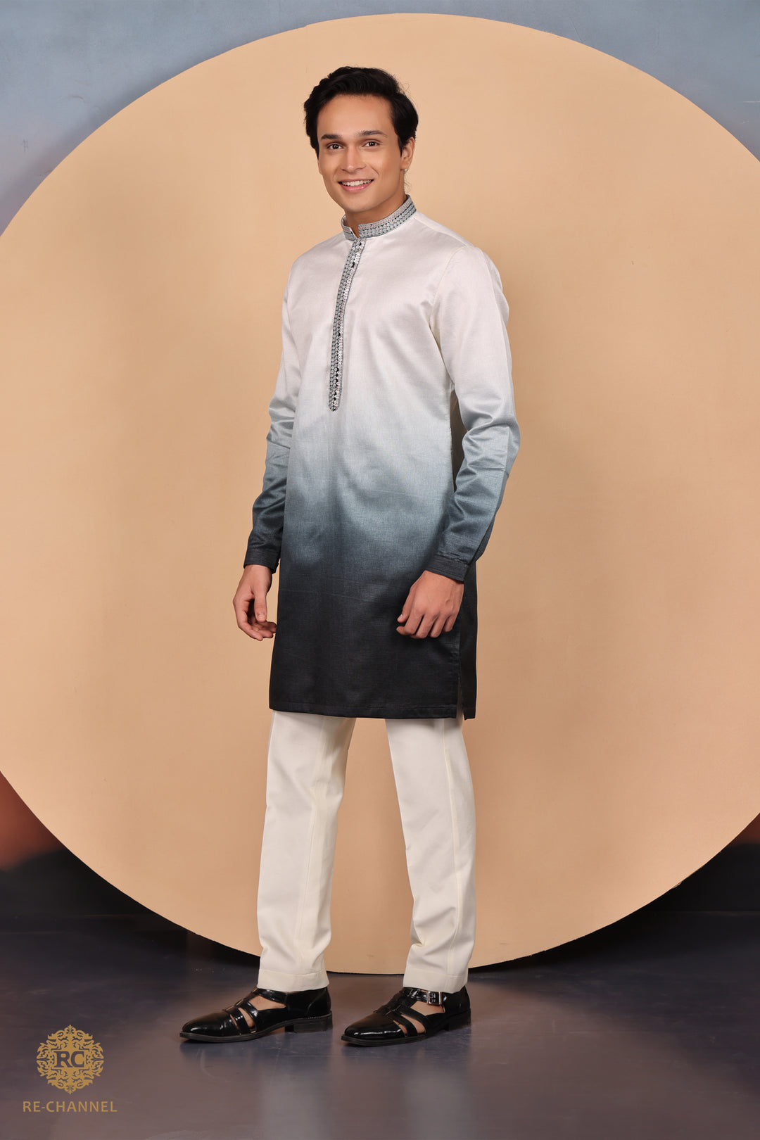 Ombre white and black kurta set