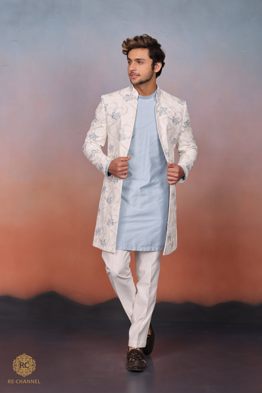 White & Blue Indo Western