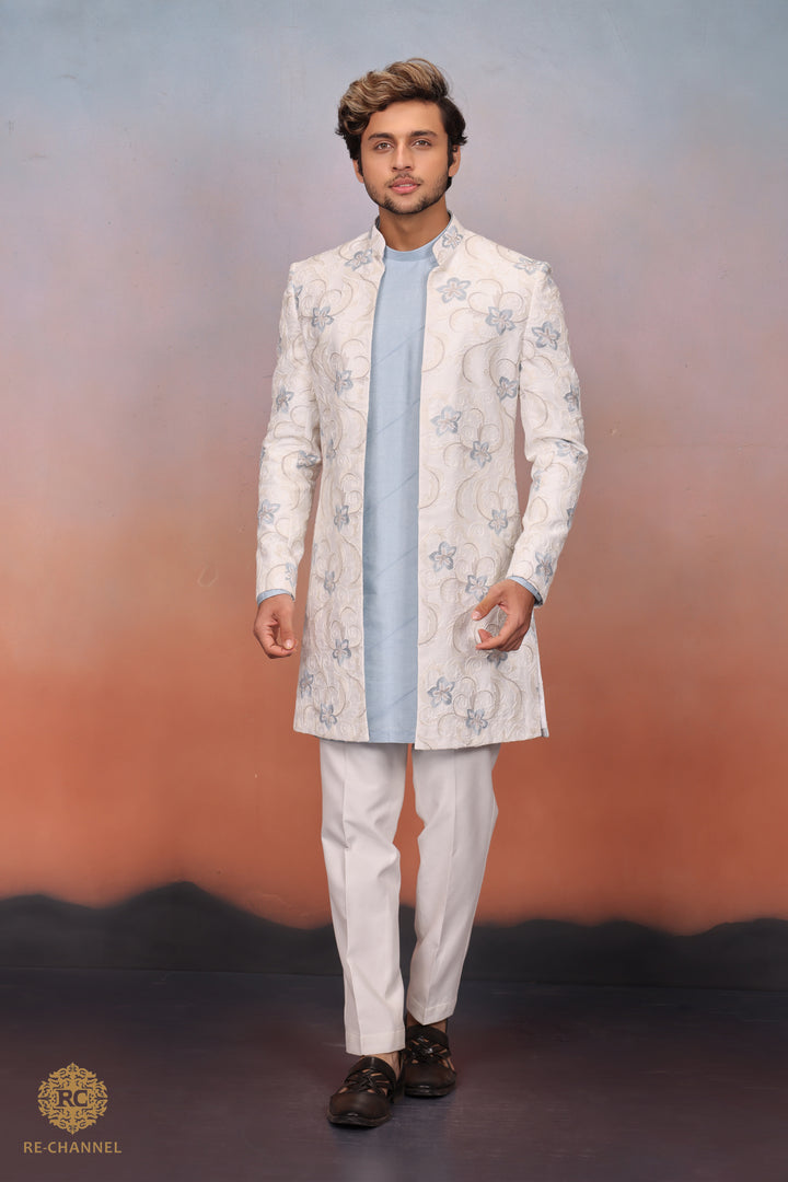 White & Blue Indo Western