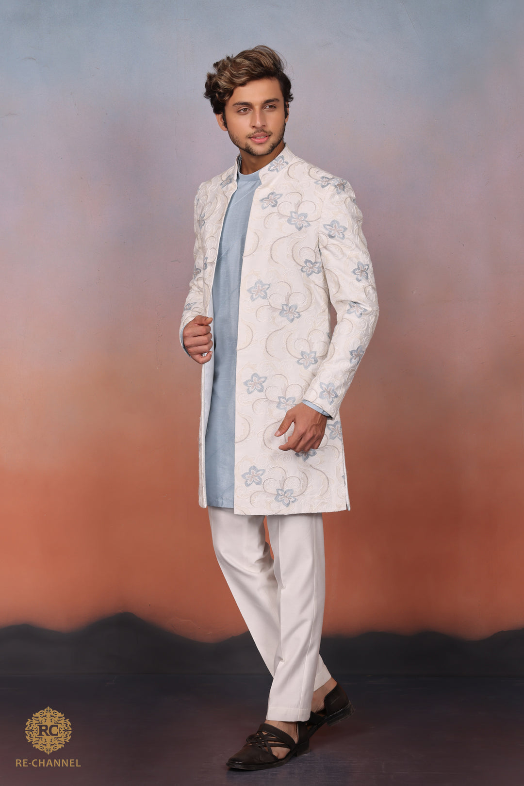 White & Blue Indo Western