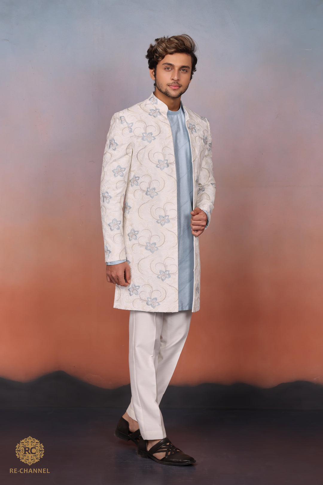 White & Blue Indo Western