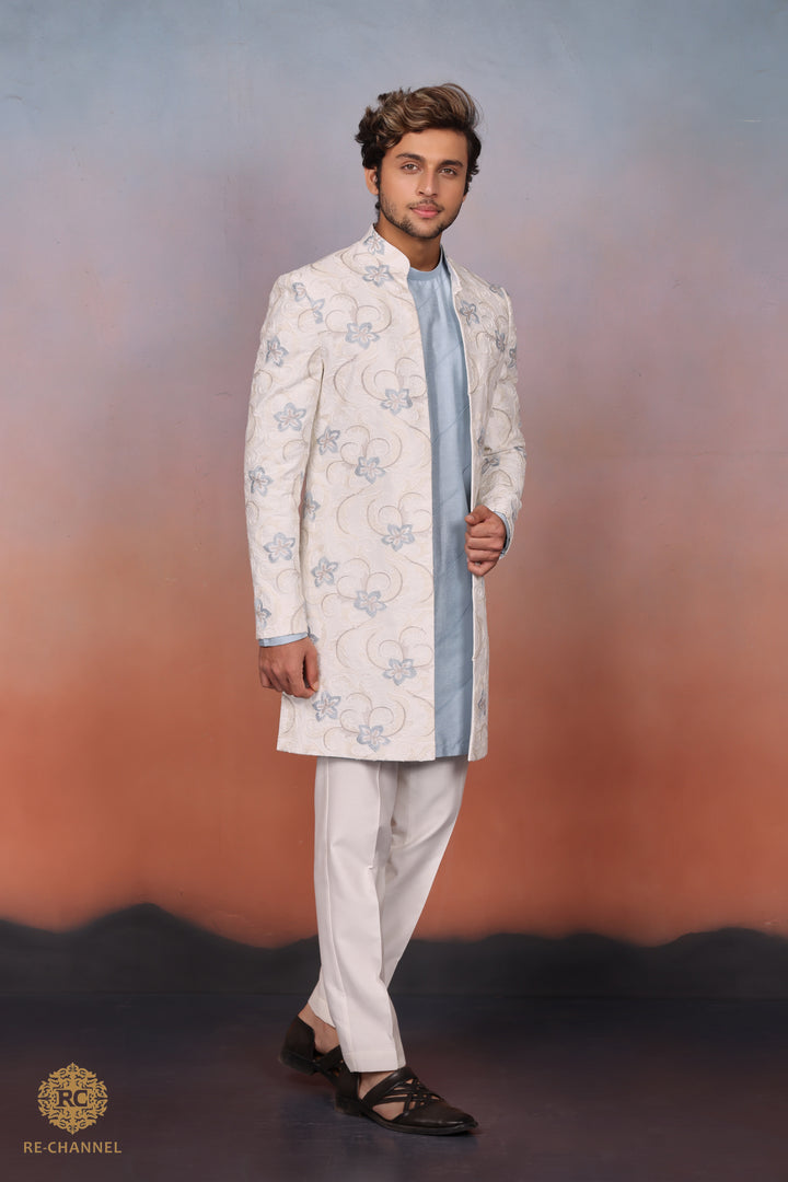 White & Blue Indo Western