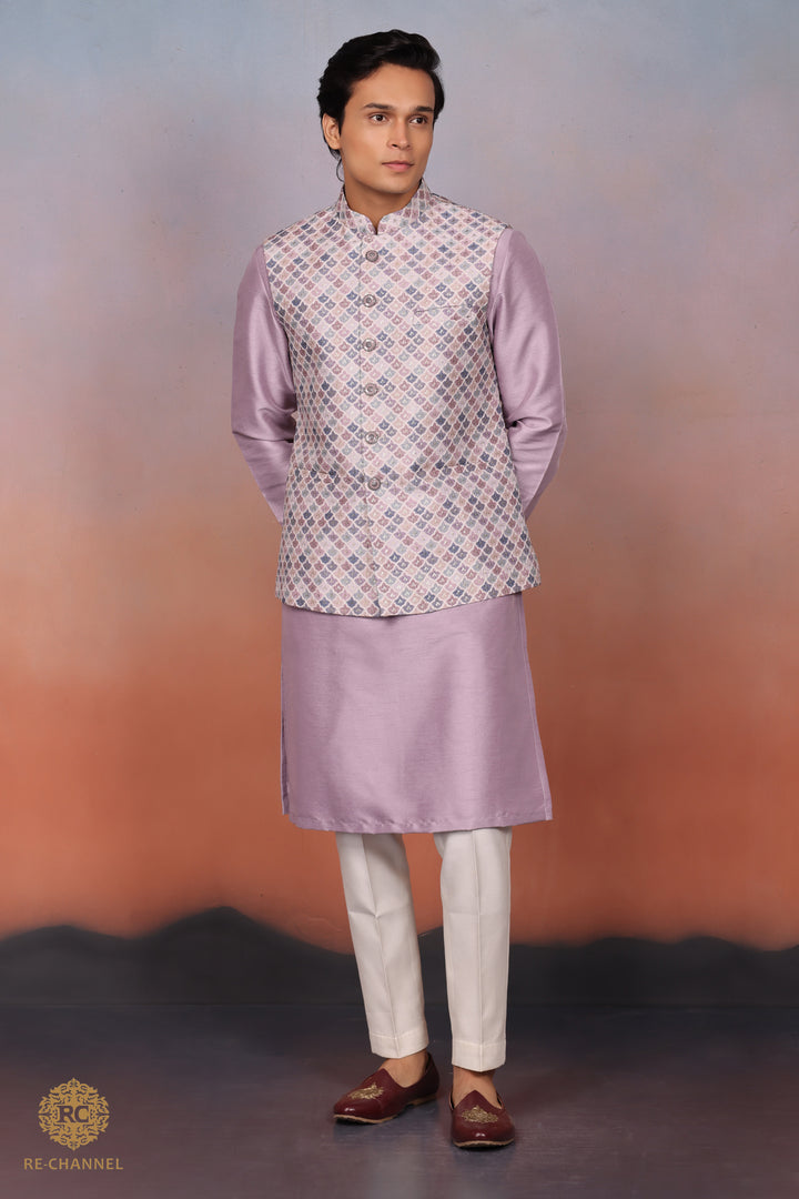 Silk Mauve Bandi Kurta Set