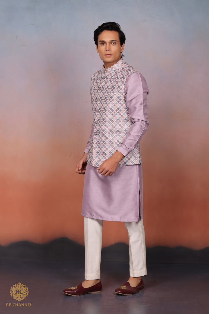 Silk Mauve Bandi Kurta Set