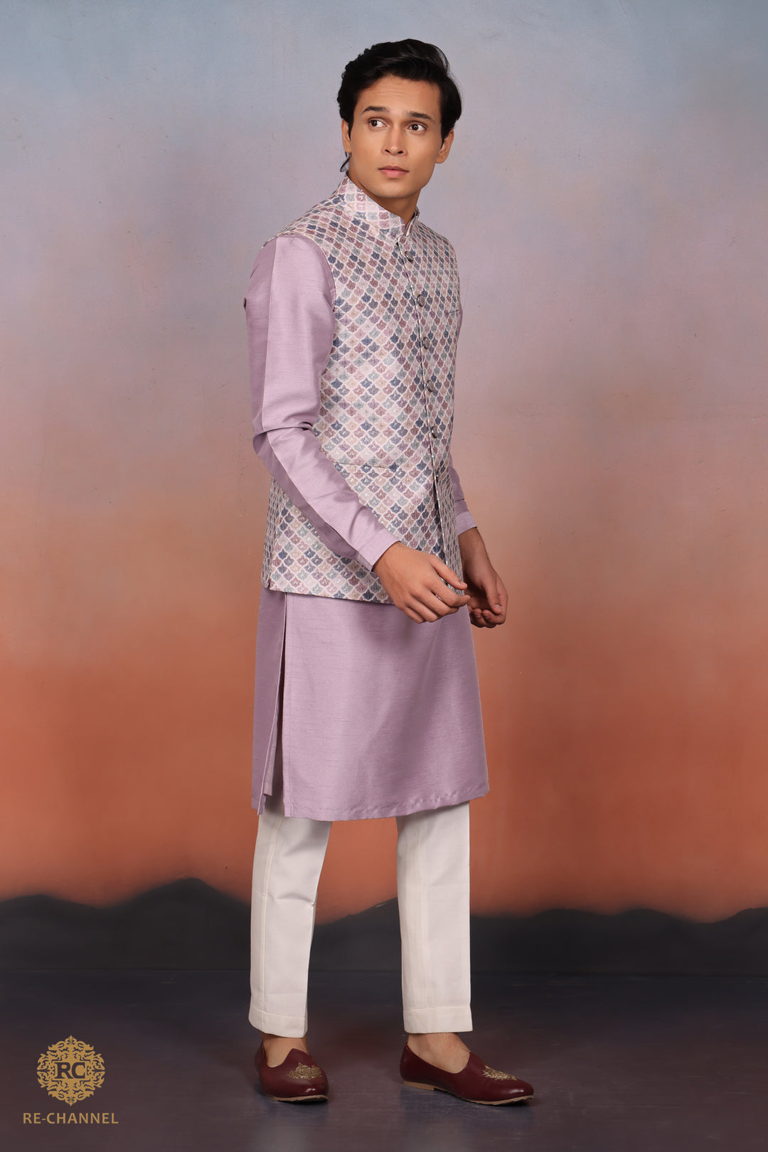 Silk Mauve Bandi Kurta Set