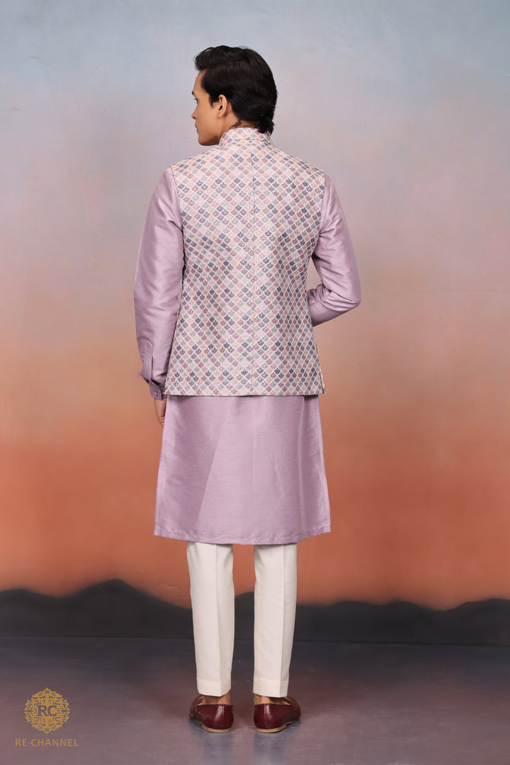 Silk Mauve Bandi Kurta Set