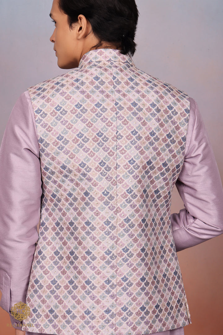 Silk Mauve Bandi Kurta Set