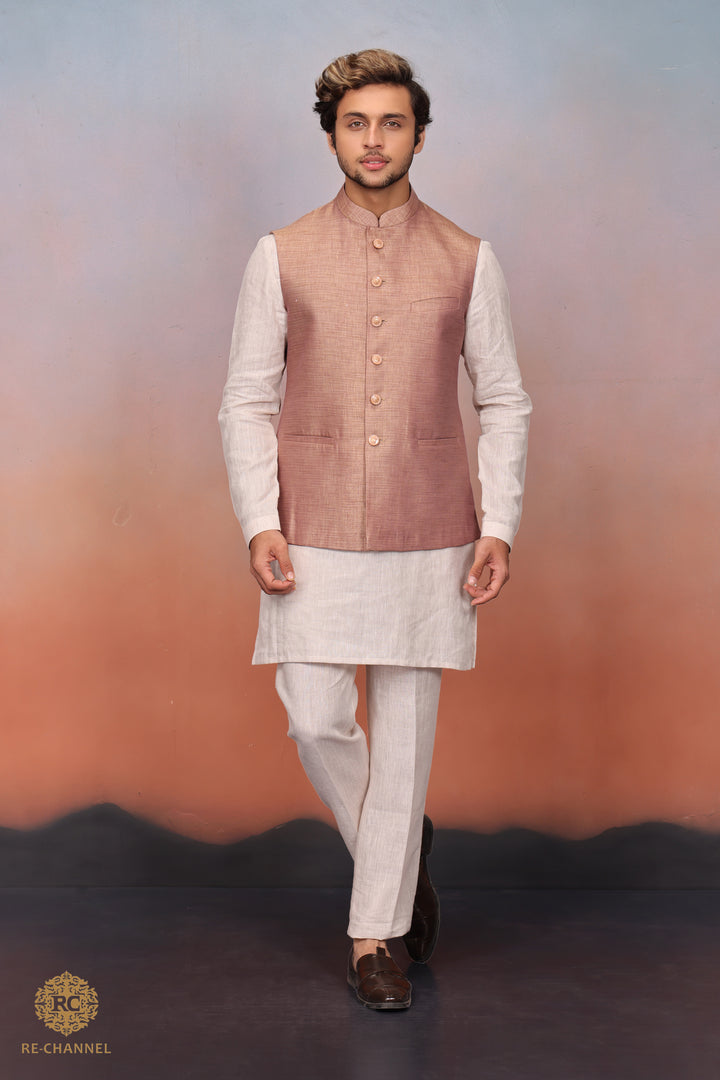 Copper Raw Silk Bandi Kurta Set