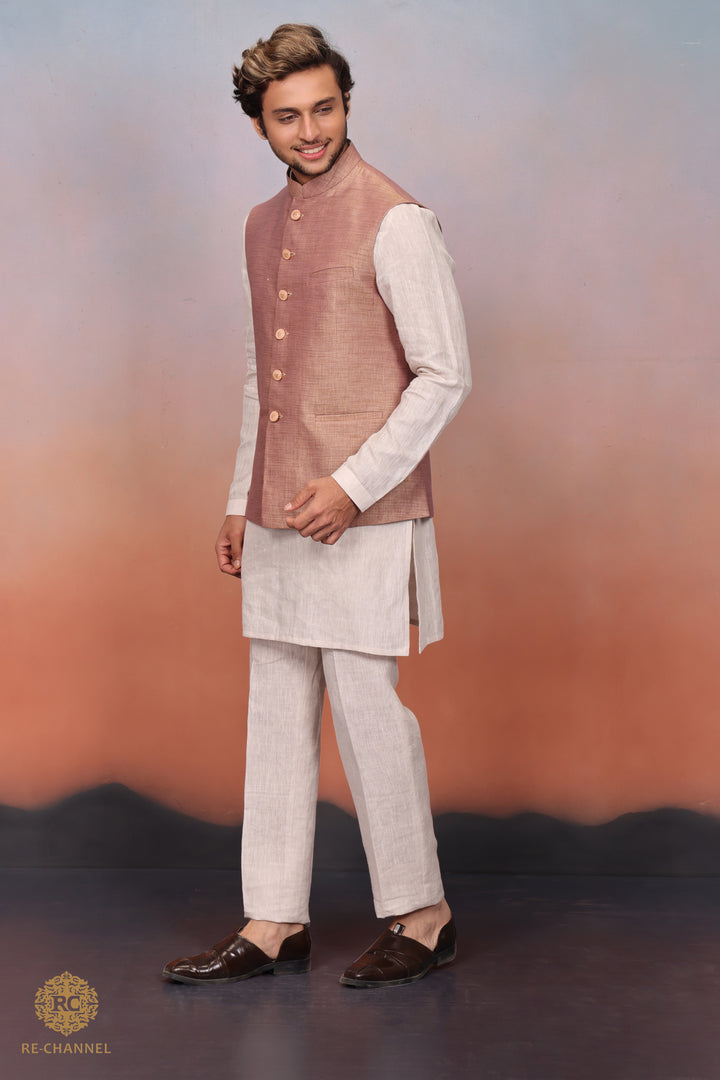 Copper Raw Silk Bandi Kurta Set