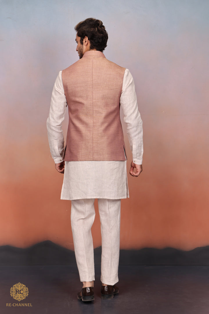 Copper Raw Silk Bandi Kurta Set