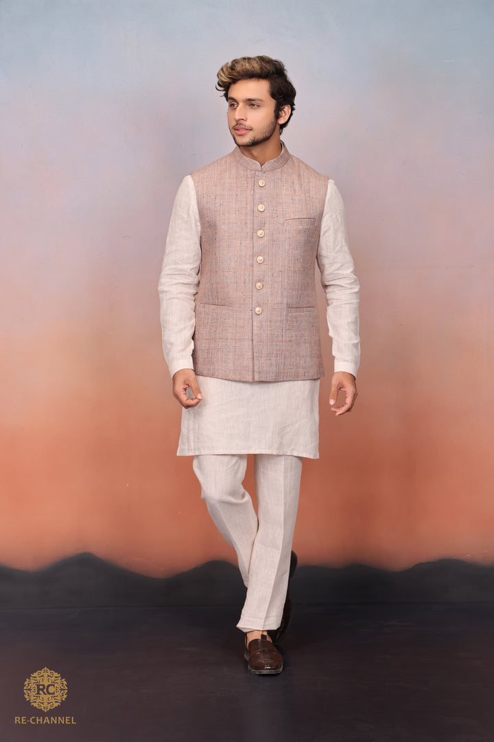 Dusty Rose Jute Bandi Kurta Set.