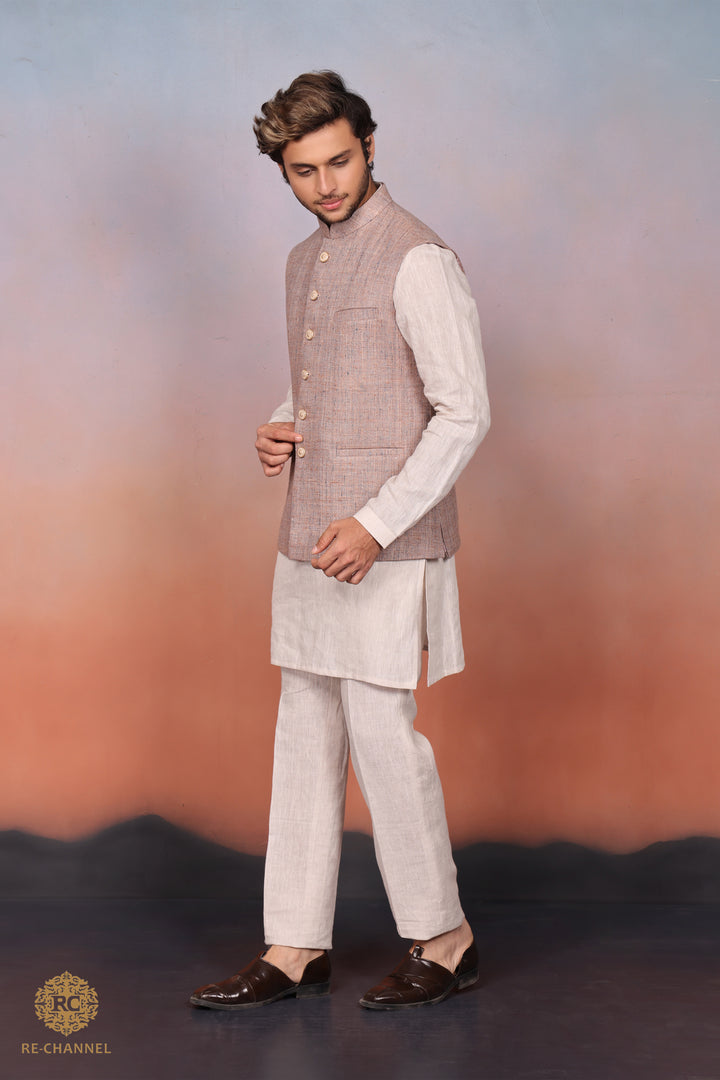Dusty Rose Jute Bandi Kurta Set.