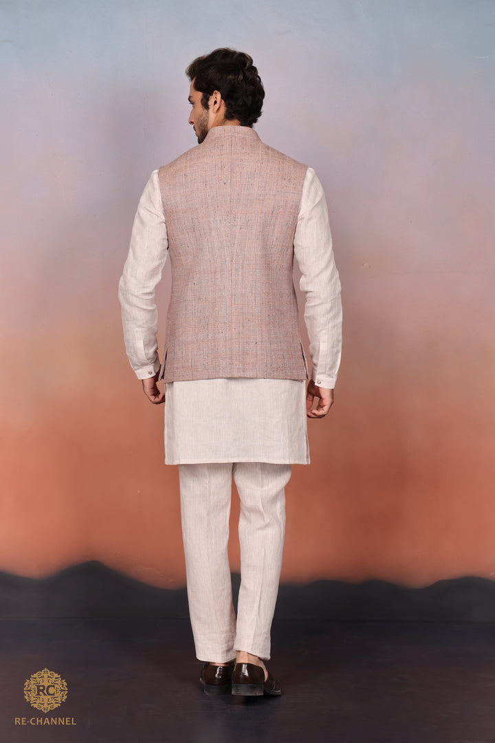 Dusty Rose Jute Bandi Kurta Set.