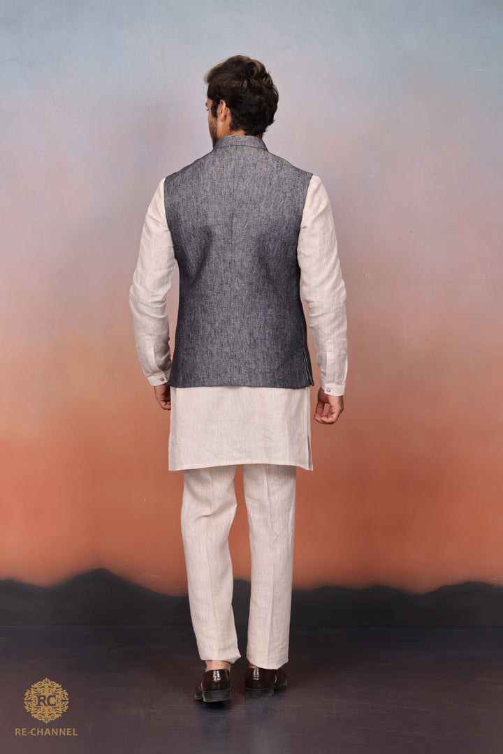 Grey Khadi Bandi Kurta Set.