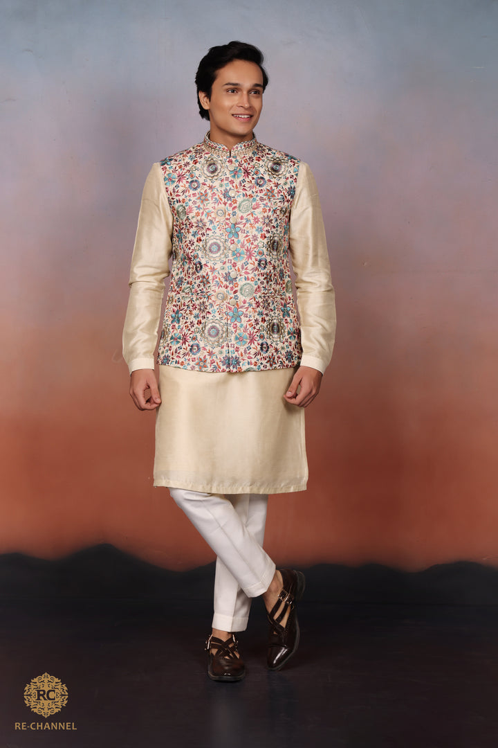 Silk Golden bandi kurta set