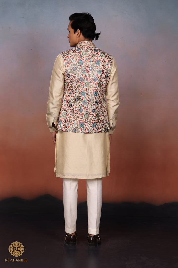 Silk Golden bandi kurta set