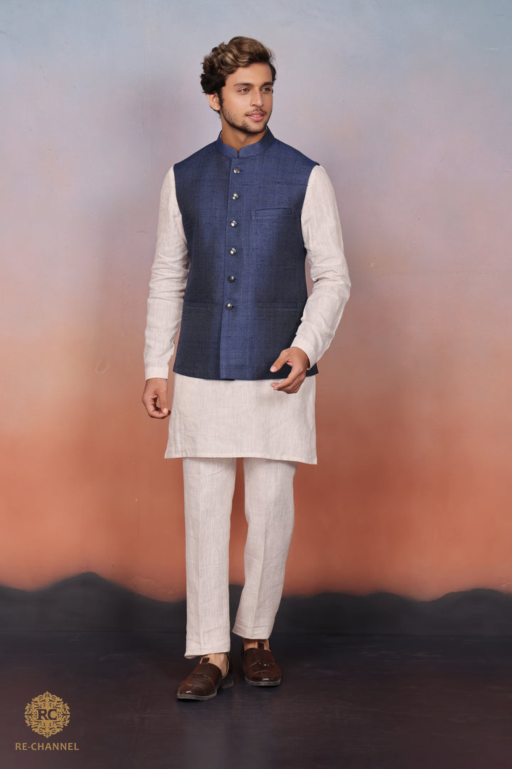 Blue Silk Bandi Kurta Set
