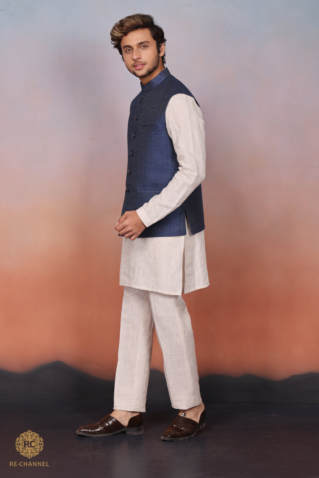 Blue Silk Bandi Kurta Set