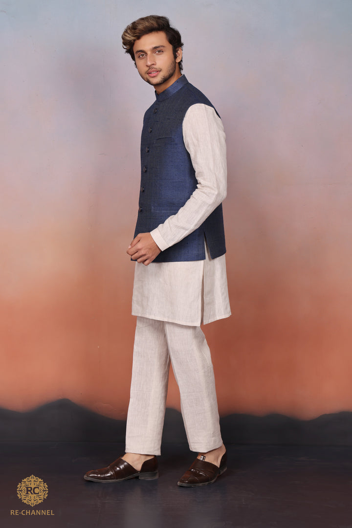 Blue Silk Bandi Kurta Set