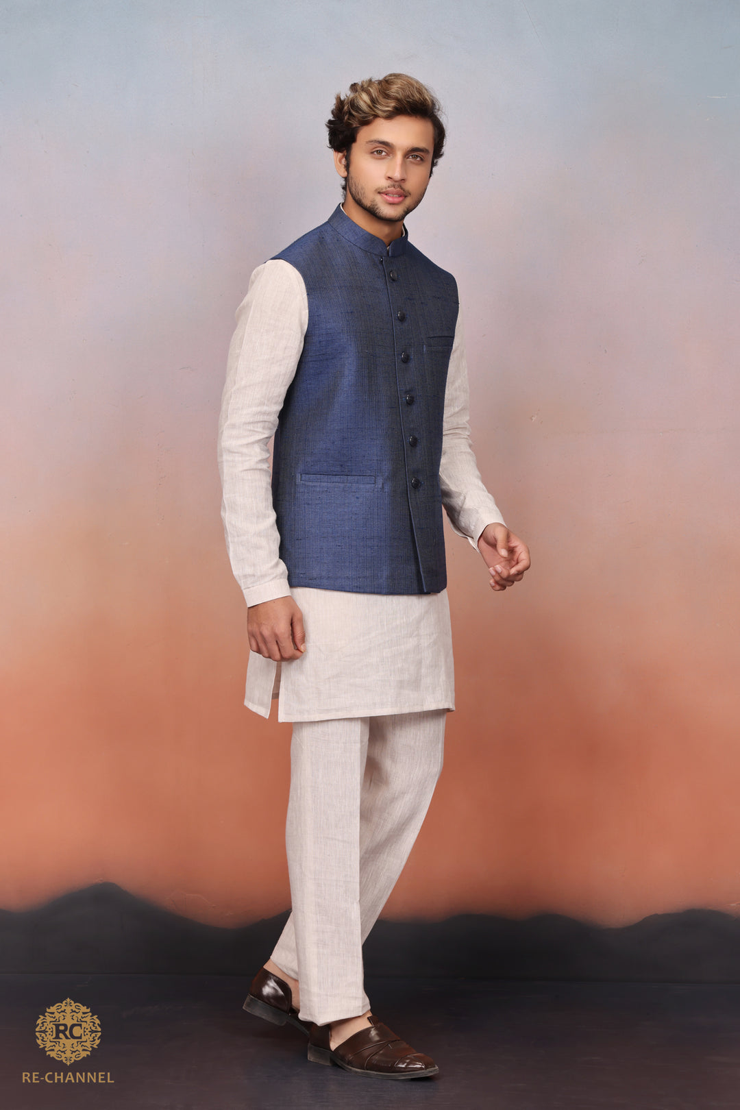 Blue Silk Bandi Kurta Set